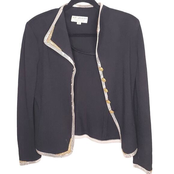 St. John Evening Marie Gray Santana Knit Embellished Blazer Jacket Womens size 6 - Picture 7 of 8